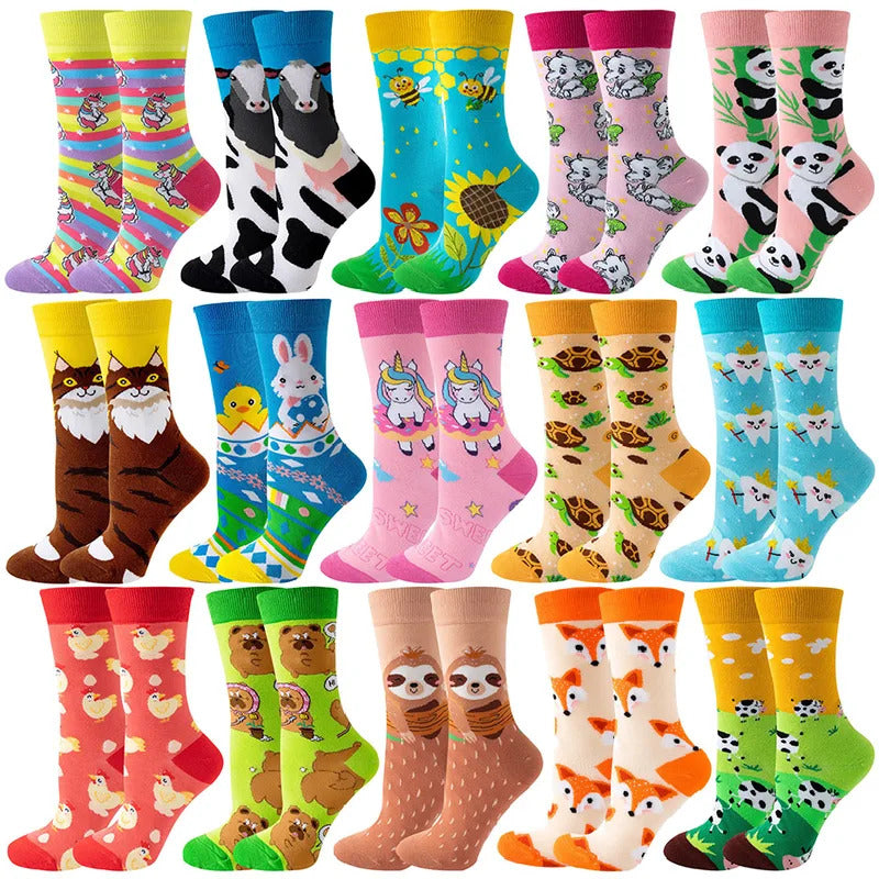 New Fashion Colorful Funny Happy Casual Women Socks Dress Harajuku Cute Animal Cartoon Men's Socks