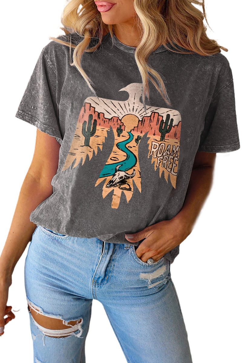 Black Roam Free Desert Bird Graphic Tee