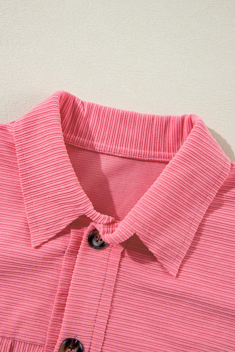 Bonbon Corduroy Flap Detail Button Up Split Shacket