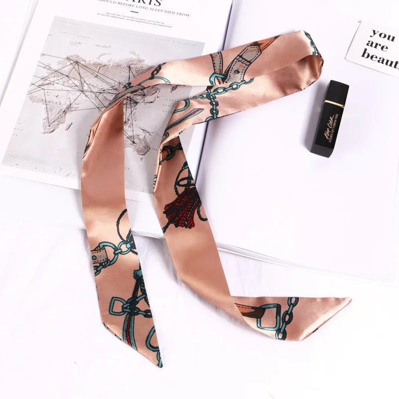 New Print Flower Small Scarf for Women Handle Bag Ribbons Brand Fashion Head Scarf Small Long Skinny Scarves Wholesale Headbands