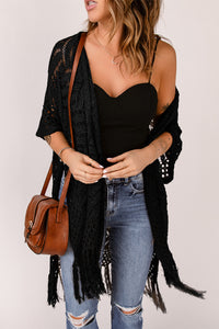 Black Loose Knitwear Kimono with Slits