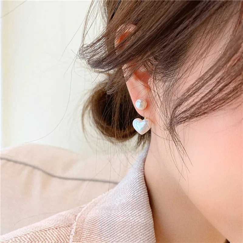 Imitation Pearl Earrings For Women Heart Round Stud Earrings Elegant Love Ear Stud Party Wedding Jewelry Valantine Day Gifts