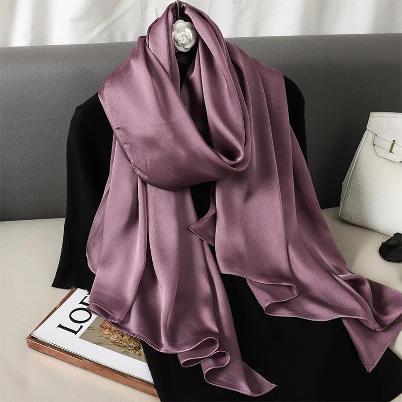 Foulard Silk Scarf Shawls Lady Bufanda Elegant Solid Scarves Women Sping Pashmina Hijab Wraps Female Beach Stoles 2024 Luxury