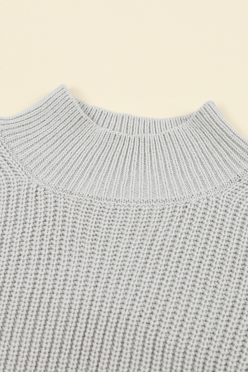 Gray High Neck Drop Shoulder Plain Sweater