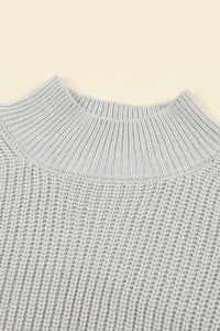 Gray High Neck Drop Shoulder Plain Sweater