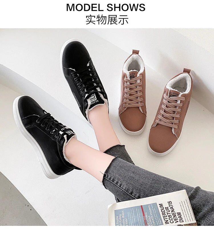 New Women's Pu Leather Snow Boots Female Boots Cotton Shoes Winter Velvet Upper Soled Warm Snow Woman Cotton Casual Boots