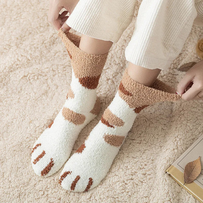 Winter Socks Women Thick Coral fleece Warm Socks Animal Cat Paw Cute Socks Girls Soft Floor Socks