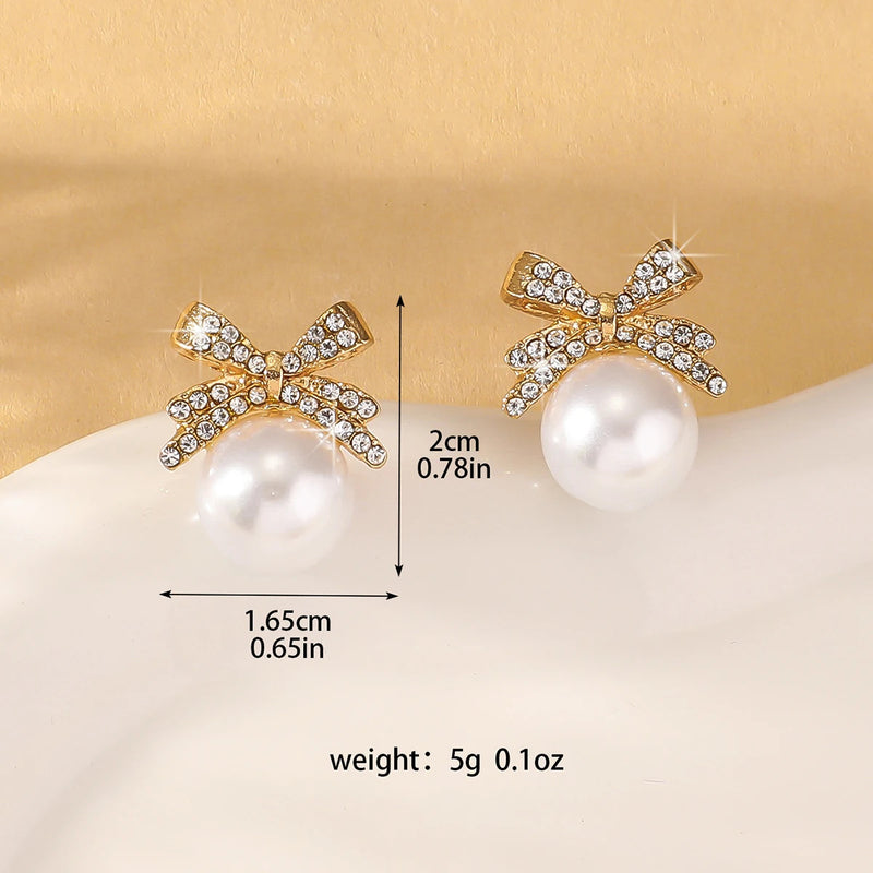 2 Women's Silver Needle Bow Studded With Diamond Pearl Earrings, Fashionable And Niche Design, High-end And Refreshing Earrings