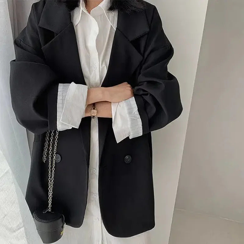 Oversize Blazers Women Fall Long Sleeve Black Suit Streetwear Korean Loose Jacket Spring Autumn Coat Double Breasted outwear