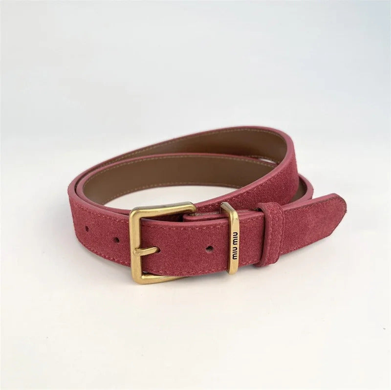 Luxury New Double Genuine Leather Belt for Women Cowhide Suede Belts with Trendy Square Alloy Buckle Ideal for Dresses and Jeans