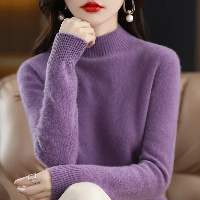 Autumn Winter Women Sweater Korean Fashion Warm Bottoming Shirts Half High Collar Basic Knitwear Solid Long Sleeve Pullovers