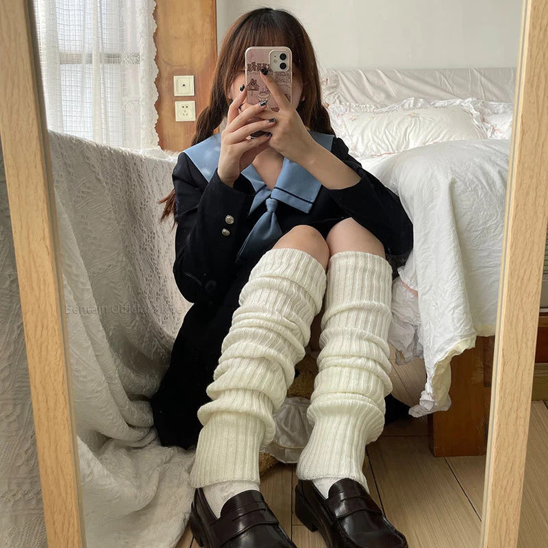 70CM Lengthened Leg Warmers Women's Lolita Long Socks JK College Style Knitted Warm Socks Autumn Winter Over Knee Boot Cuffs