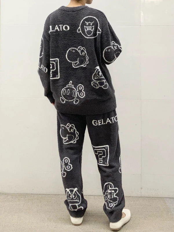 Japanese Style Winter Thick Cartoon Pajamas Home Wear Knitted Sweater like Room Wear Pijama