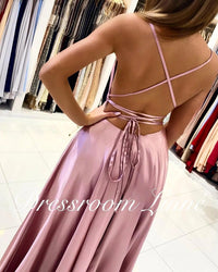 FATAPAESE Prom Dress Spandex satin Slit Side Dress A-LINE Scoop Stretch Slip Satin High Split Long Simple Evening Party