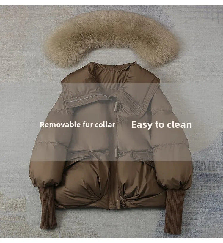 Women's Cotton Coat,Spliced Jacket,Korean Parkas,Female Clothing,Fur Collar,Winter,New