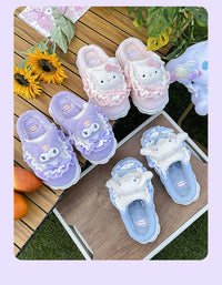 Sanrio Kawaii Cinnamoroll Womens Slippers Kuromi Hello Kitty Plush Cartoon Cute Sweet Suitable Indoor Outdoor Winter Slippers