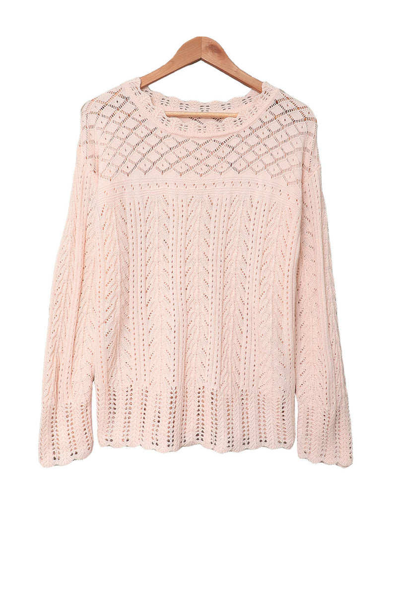 Pink Solid Drop Shoulder Knit Sweater