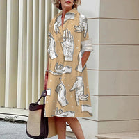 Floral Pattern Shirt Dress Elegant Women's Summer Casual Lapel Long Sleeve Midi Dress High Temperament Fashion Street Shirt