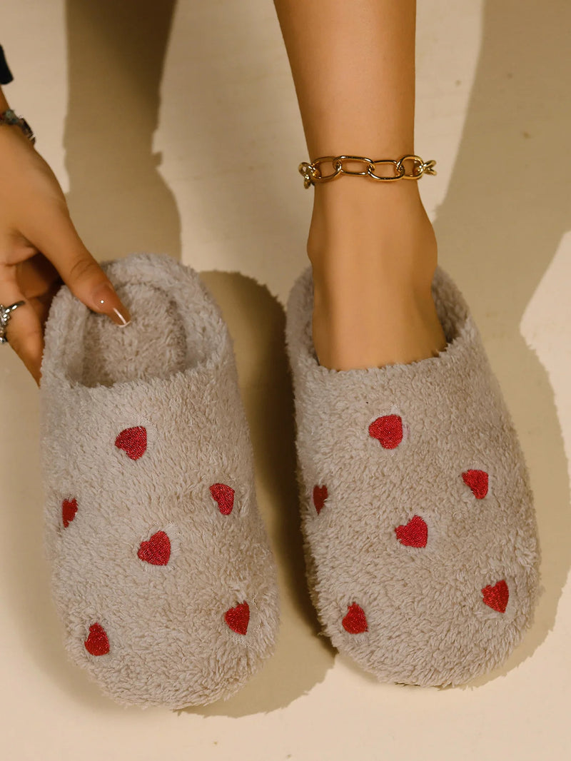 Winter Women's Heart-Shaped Slippers Love Mute Soft Sole Shoes Indoor Comfortable Cute Silent Carpet Light Living Room