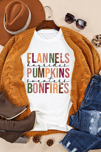 White FLANNELS PUMPKINS BONFIRES Crewneck Graphic Tee