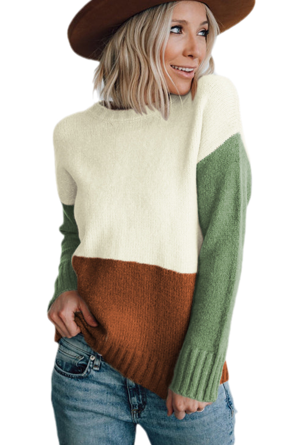 Parchment Ribbed Trim Color Block Sweater