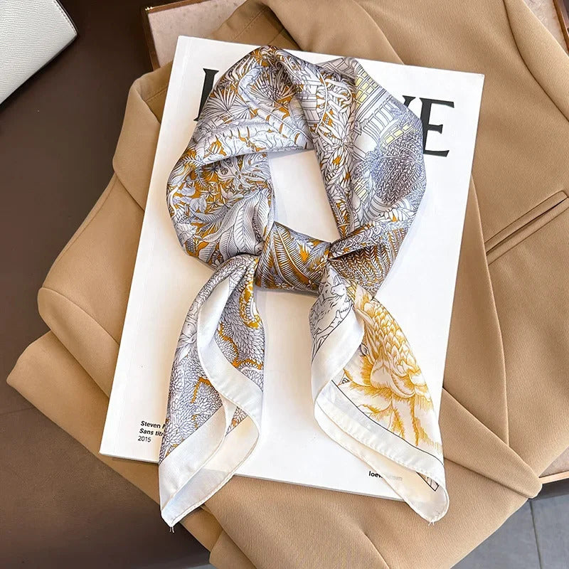 2024 New Luxury Brand Women Silk Leopard Print Square Scarf Female Beach Stoles Echarpe Satin Headband Shawl Wraps Bandana