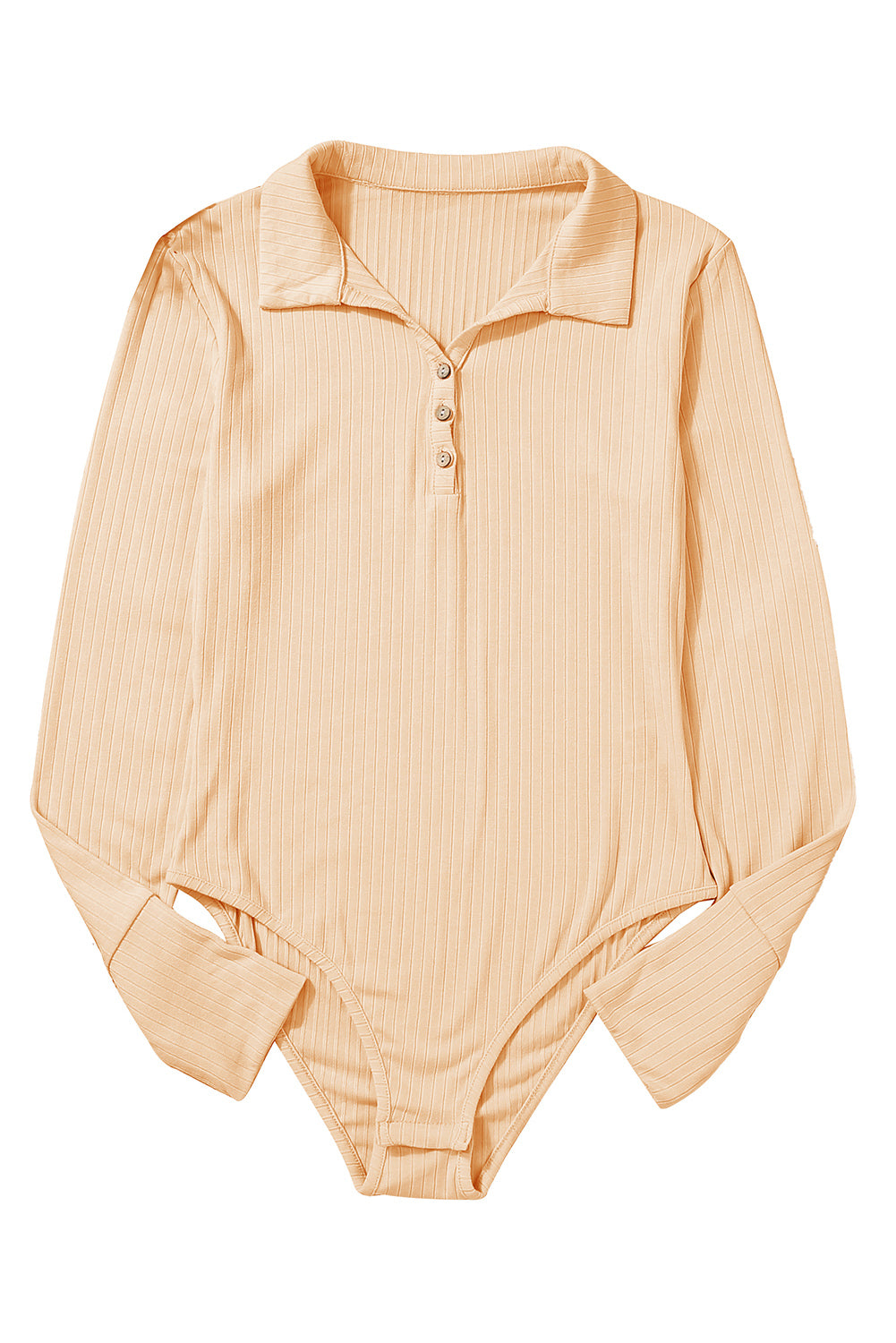 Apricot Collared Ribbed Long Sleeve Bodysuit