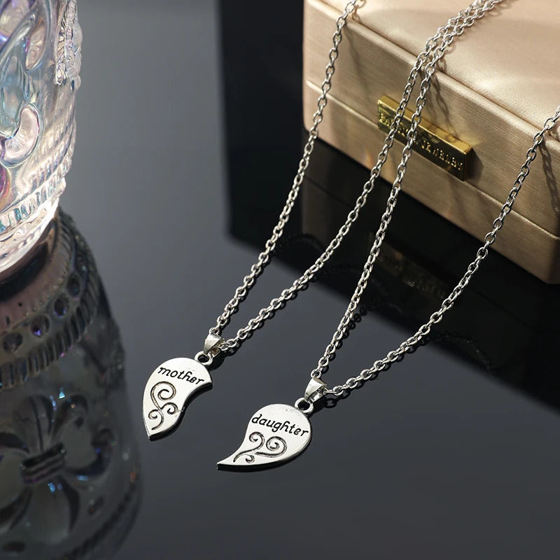 2pcs Antique Silver-plated Necklace Fashionable Mother Beautiful Daughter Combination For Love Parent Child Style Jewelry