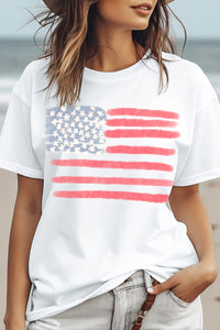 White American Flag Pattern Crew Neck Short Sleeve Tee