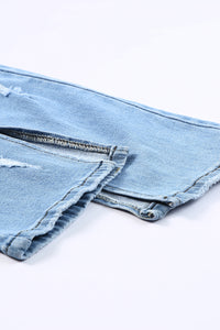 Sky Blue Side Splits Ripped Straight Leg High Waist Jeans