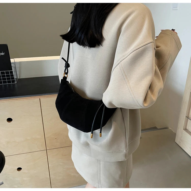 Velvet Material Zipper 2024 High Quality Shoulder Bag Solid Color Simple Fashionable Crossbody Bag Soft Western Style Handbag