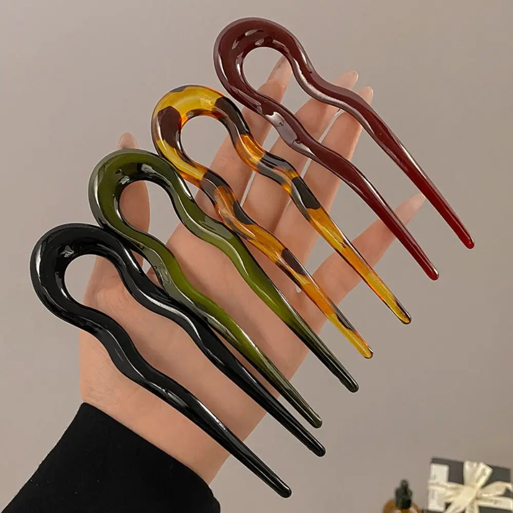 U-Shaped Hair Fork Fashion Tortoiseshell Acetate Acrylic Hairpin Geometric Design Headwear Hair Sticks Women Girls