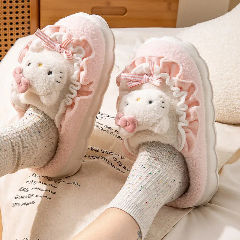 Sanrio Kawaii Cinnamoroll Womens Slippers Kuromi Hello Kitty Plush Cartoon Cute Sweet Suitable Indoor Outdoor Winter Slippers