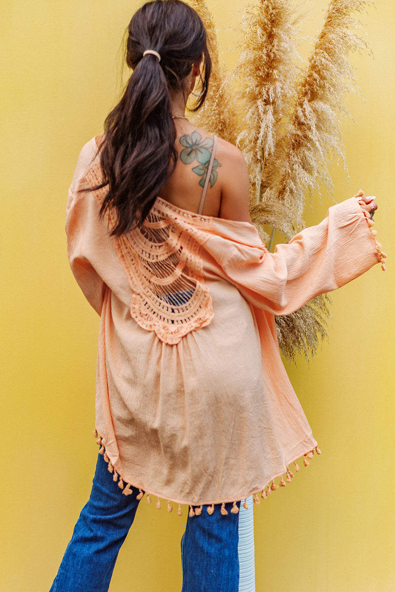 Apricot Crochet Tassel Beach Cover up