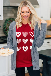 Red Valentines Heart Pattern Graphic Tee