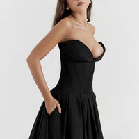 Suninheart Black Elegant Wedding Events Dress Sexy Strapless Corset Dress Midi Christmas Party Dresses for Women Clothing 2023