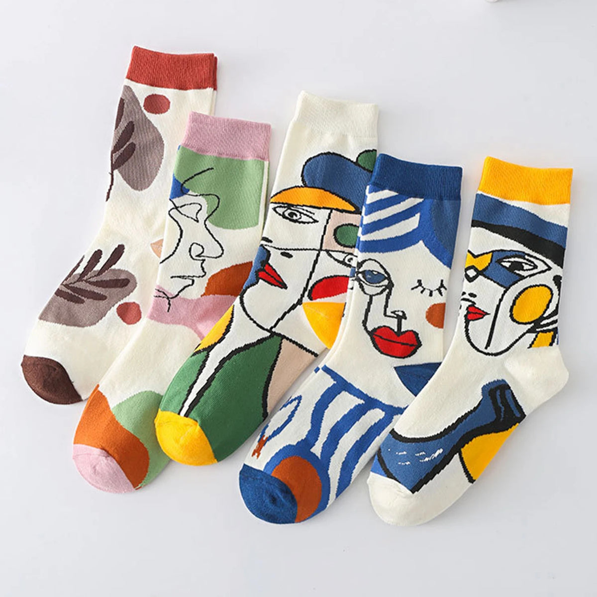 5 Pairs/Set Funny Socks Women Cute Middle Tube Cotton Socks Aesthetic Fun Socks Kawaii Cartoon Spring Summer Crew Socks