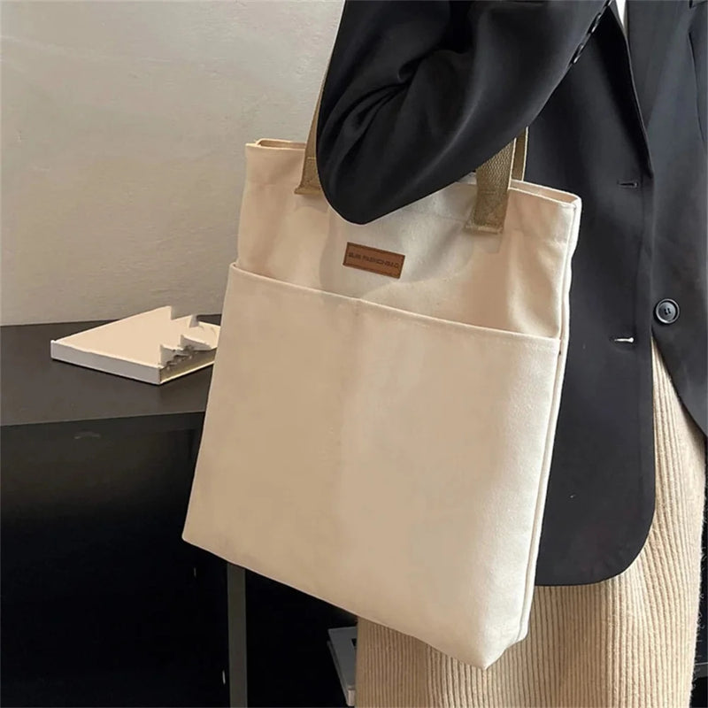 1Pcs Women's Tote Bag Canvas Sewing Thread Large Capacity Advanced Sense Handbag Convenient Practical Female's Commuter Bag