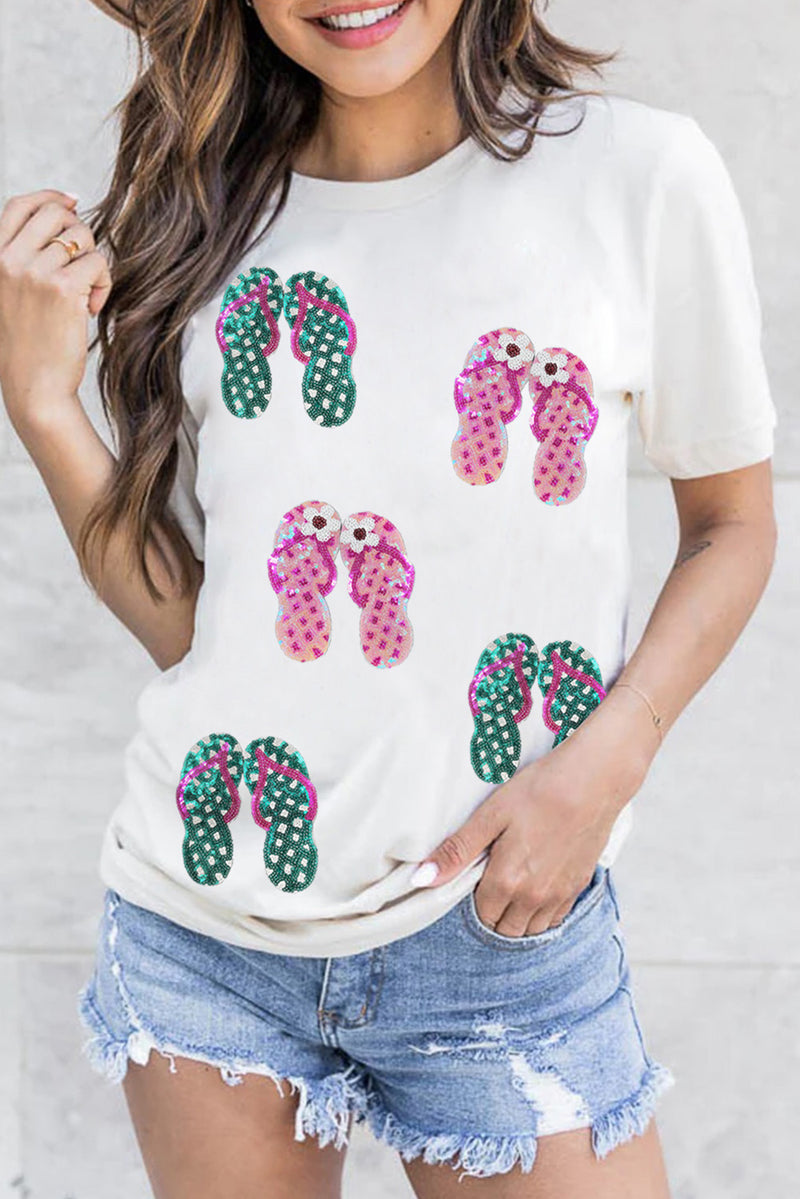 White Sequin Slippers Graphic Tee