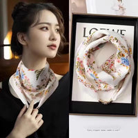 2025 new magnetic buckle silk scarf for women's small square scarf for autumn and winter warmth and cold resistance, fashionabl