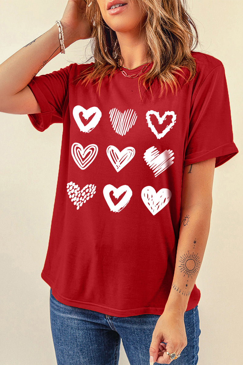 Red Valentines Heart Pattern Graphic Tee