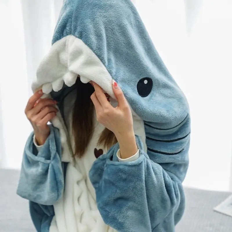 Cartoon Shark Sleeping Bag Pajamas Office Nap Shark Blanket Karakal Pajama Sets Fabric Mermaid Shawl Blanket For Christmas Gift