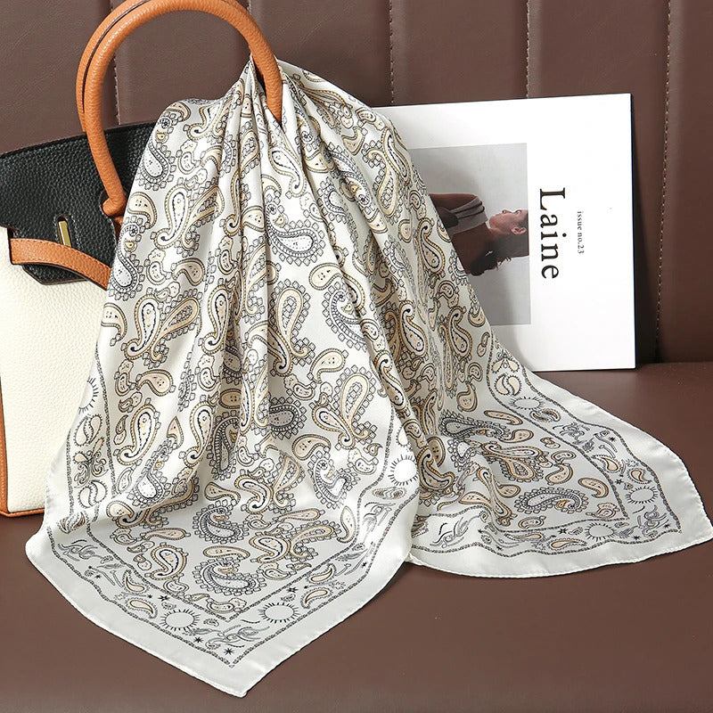 Luxury Print Satin Silk Square Scarf for Women Shawl Hijab Neckerchief Female Hair Ribbon Headband Fashion Wrap Bandana 2023 New