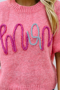 Bonbon Mom Tinsel Front Short Sleeve Sweater