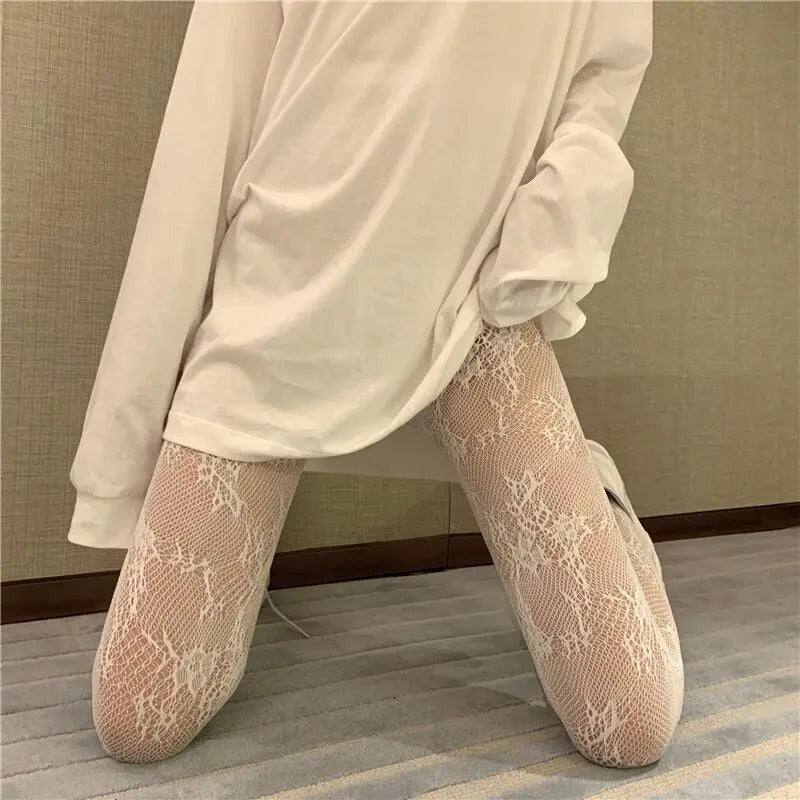 Women Rattan Sexy Stockings Club Party Anti-Snagging Flowers Tights Calcetines Fish Net Stocking Fishnet Mesh Lace Pantyhoses