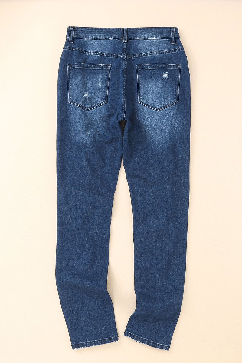 Blue Distressed High Waist Skinny Jeans