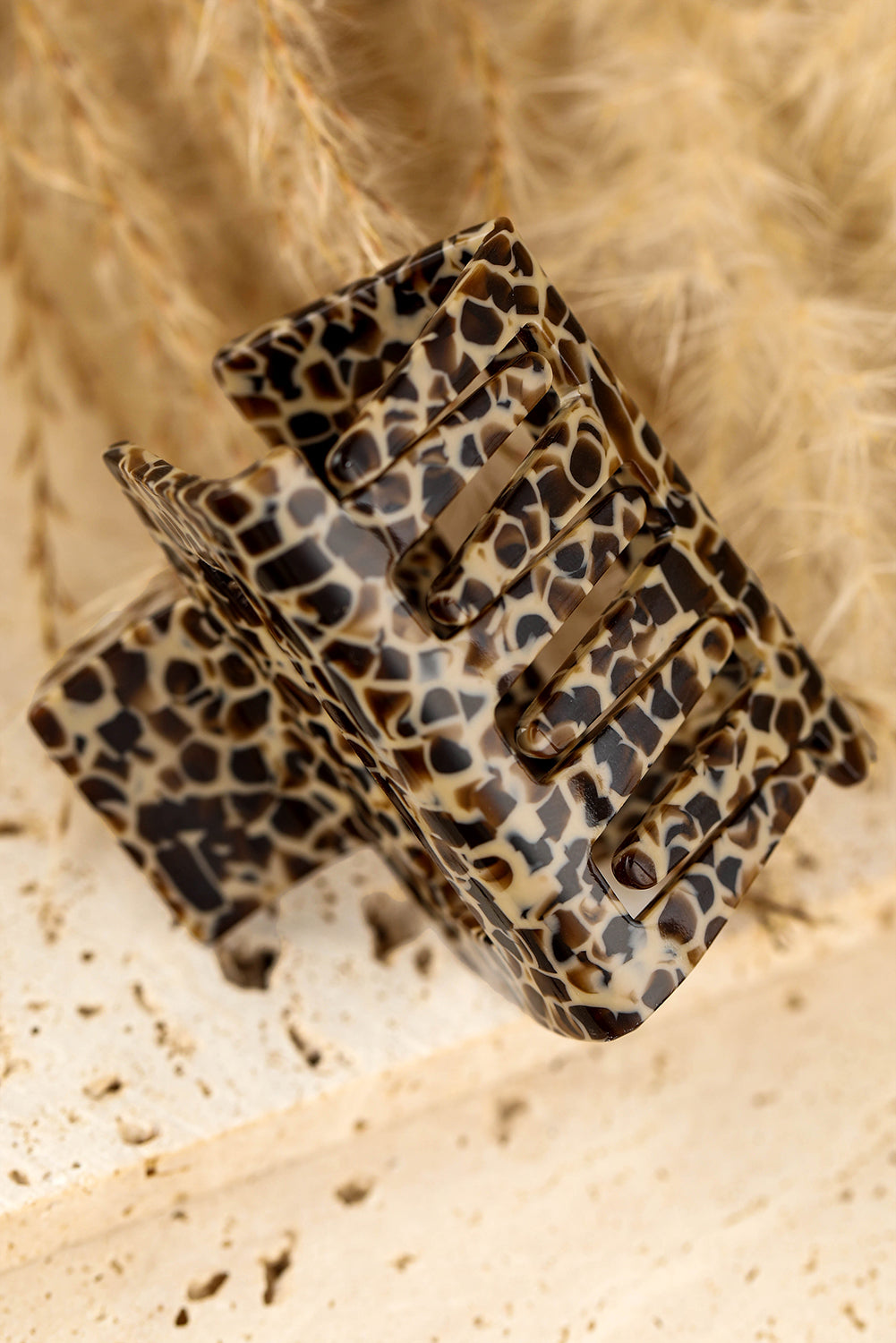 White Leopard Print Cutout Square Claw Clip