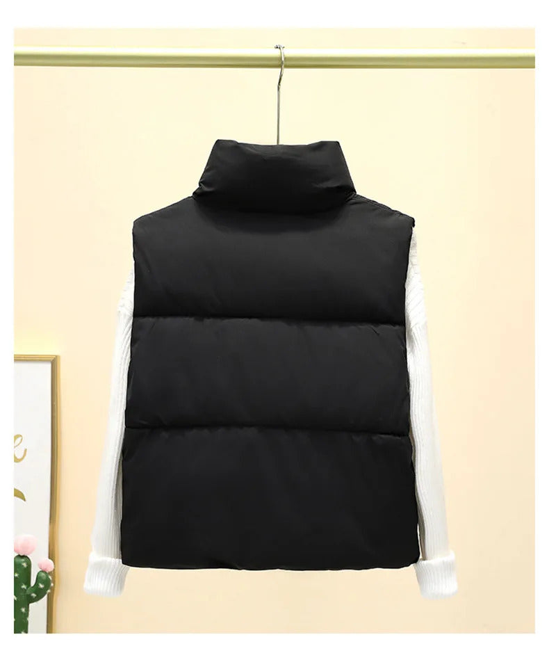 Women Autumn Winter Short Down Vest Stand Collar Warm Casual Elegant Sleeveless Coats Outdoor Quilted Travel Jackets Clothes