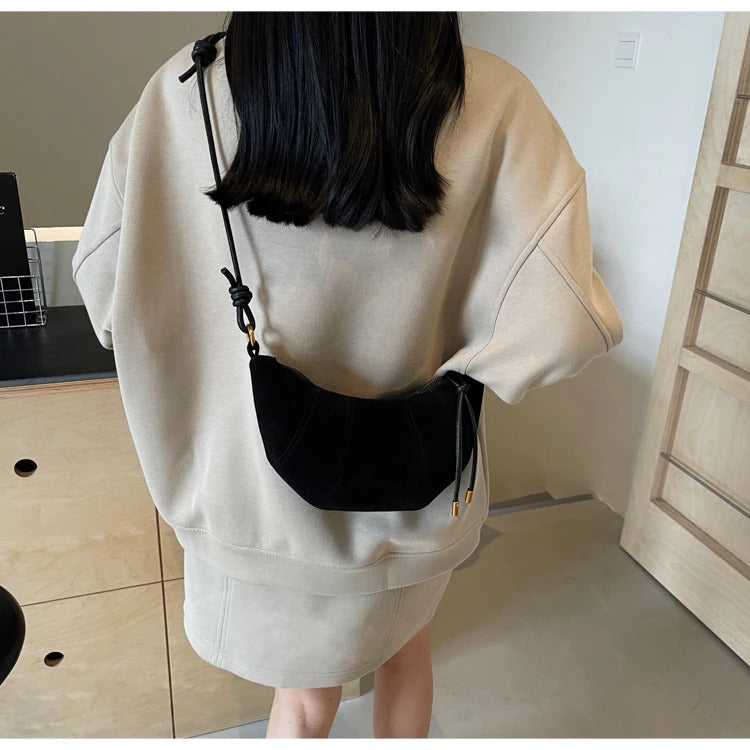 Velvet Material Zipper 2024 High Quality Shoulder Bag Solid Color Simple Fashionable Crossbody Bag Soft Western Style Handbag