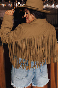 Camel Fringe Plus Size Cropped Jacket